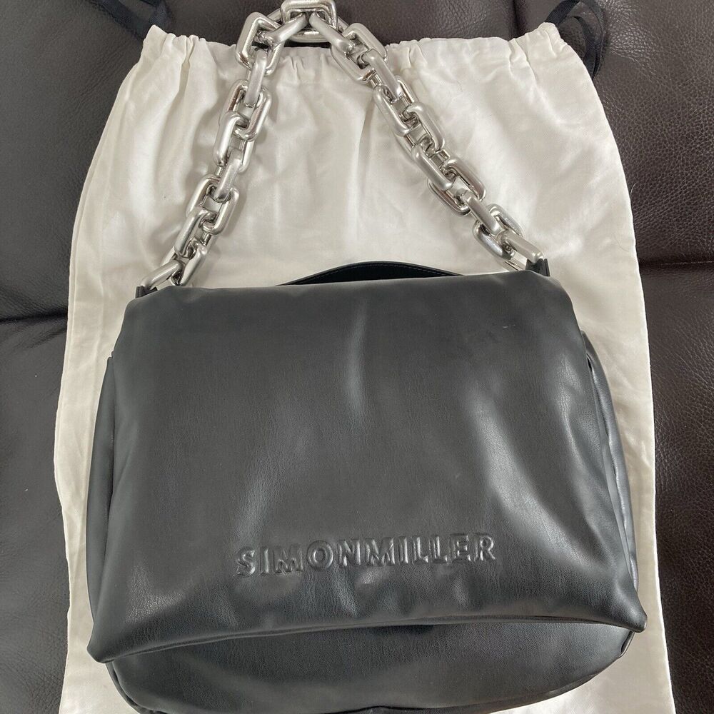 Simon Miller Black Leather Shoulder Bag with Silver Chain Handle - Picture 10 of 15